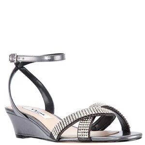 Nina Florina Silver Rhinestone Wedge Sandals Size 10M Wedding Event